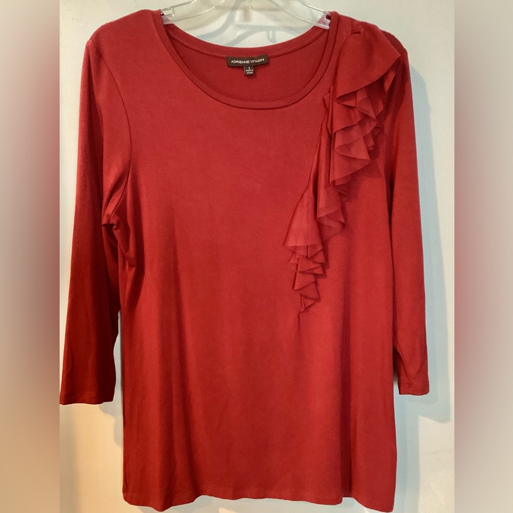 SALE Adrienne Vitadini Red Ruffled 3/4 Sleeve Top Size Large